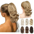 Ponytail Extension - 14" Claw Clip in Ponytail Hair Extensions Natural Soft Synthetic Layered Wavy Pony Tail Hair Pieces for Women - Dark Blonde with Highlights