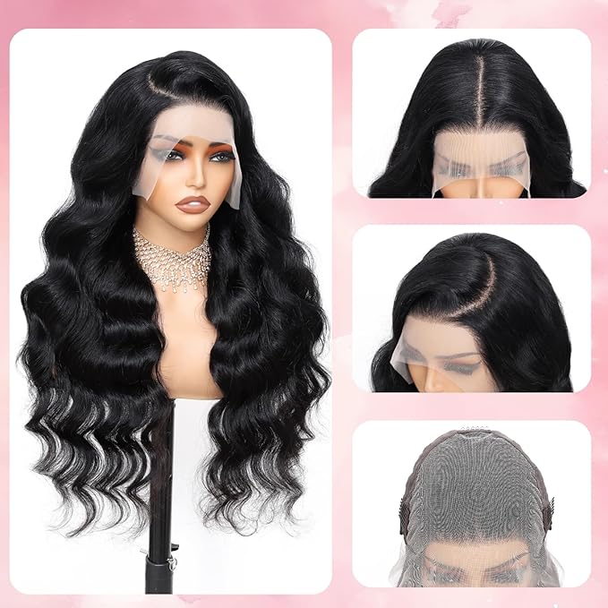 28 Inch Body Wave Lace Front Wigs Human Hair 13x4 HD Transparent Lace Front Wigs for Black Women Glueless Frontal Wigs Human Hair 200 Density Pre Plucked