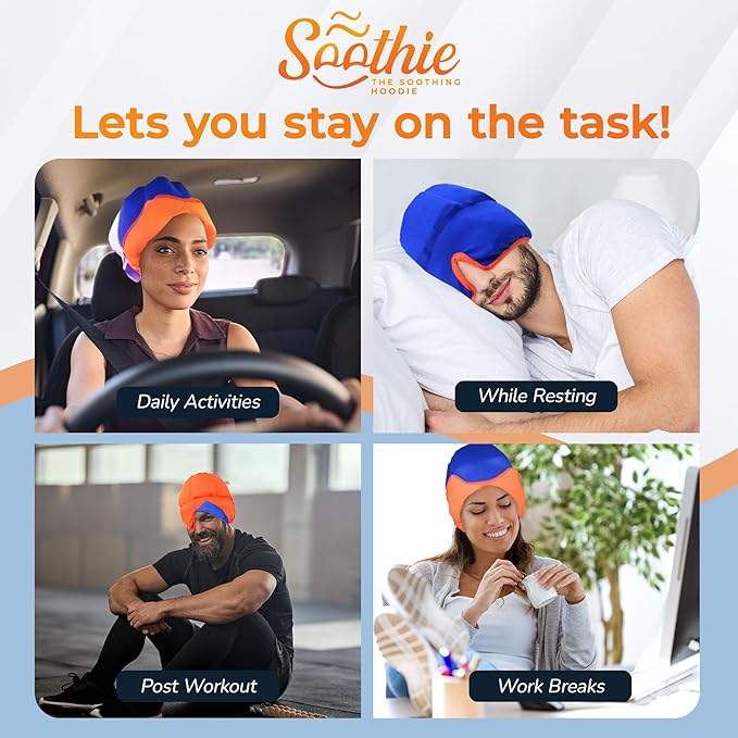 Soothie Migraine Relief Cap – Ice Headache Hat for Migraine & Sinus Relief, Cooling Gel Hot & Cold Therapy Mask, Soft Sleep-Friendly Design for Stress & Hangover Relief