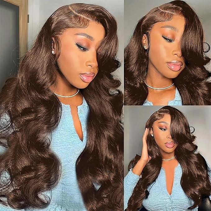Chocolate Brown Lace Front Wig 200 Density 13x6 HD Body Wave Lace Front Wigs Human Hair Pre Plucked Colored Frontal Glueless Brown Human Hair Wig for Women 12Inch