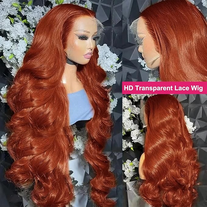 AMIRTY 200% Density Orange Ginger Lace Front Wigs Human Hair 13X4 HD Transparent Lace Front Wigs Human Hair Pre Plucked with Baby Hair #33 Wigs For Women 22 Inch