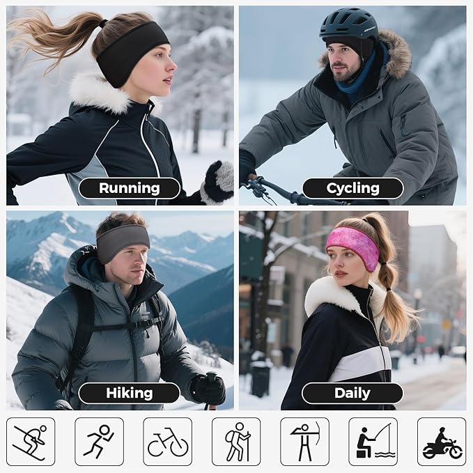 Winter Warmers Headbands for Women Men Soft Cold Weather Ear Headband Fleece Ear Muffs for Running Cycling Ski Hike