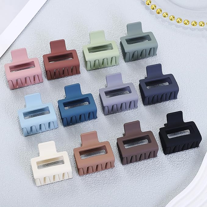 2 Inch Medium Hair Claw Clips 12 Pcs Square Hair Clips for Thin Hair Matte Nonslip Acrylic Banana Jaw Clips Bulk Hair Accessories for women and Girls - Multicolor
