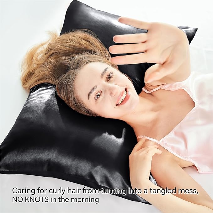 BEDELITE Satin Pillowcase with Zipper 2 Pack, Black Pillow Cases Standard Size, Super Soft and Cooling Similar to Silk Pillow Cases, Gift for Women Men(20x26 Inches)