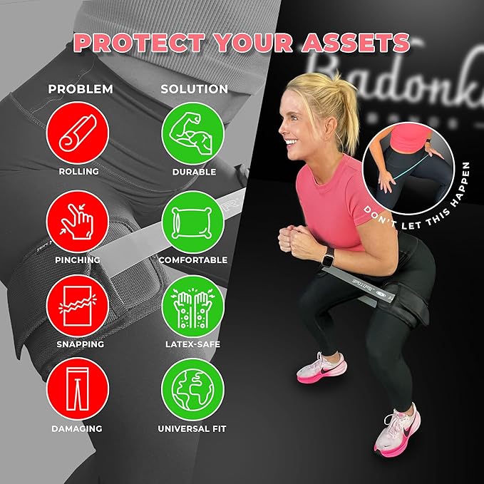 BADONKA Band Protective Sleeves for Booty Bands - Includes 3 Optional Fabric or Latex Resistance Loops - 3 Resistance Levels - Glute & Leg Workout Bands for Women & Men