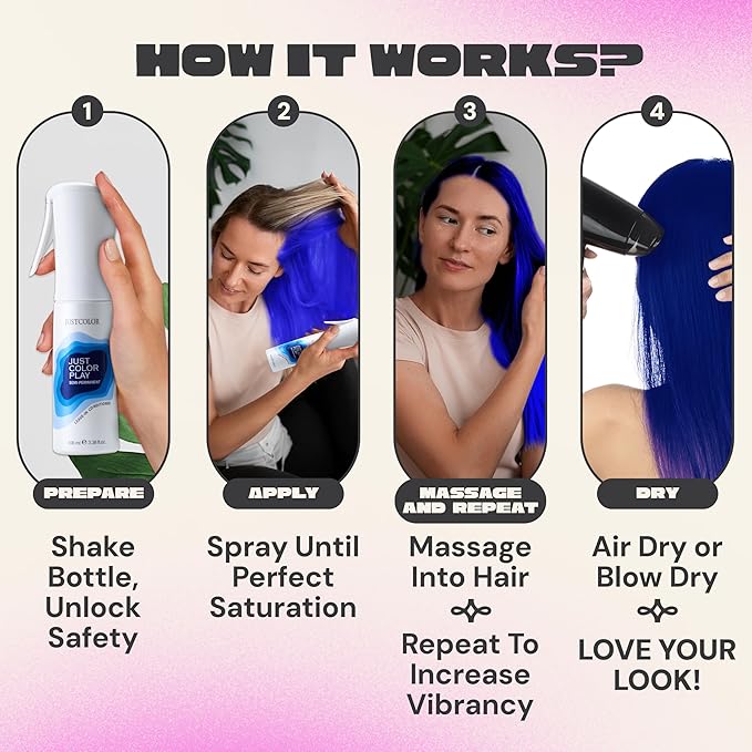 Just Color Hair Dye Spray | Semi-Permanent | Adjustable Tone | Sets in 10 Minutes | Stain-Free | Lasts 8-12 Washes | Pink Cosmos Hair Dye Spray | Ammonia & PPD Free | Pack of 2