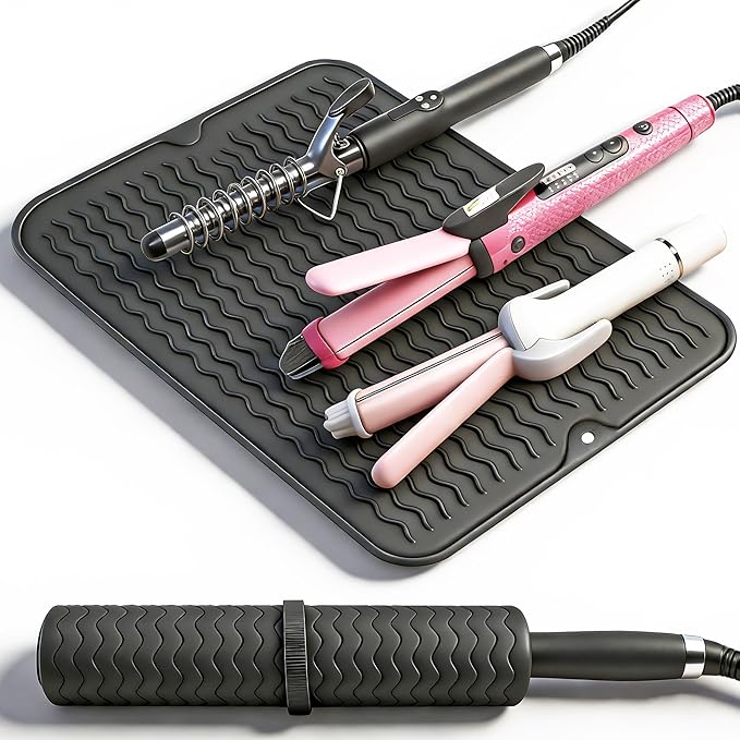 Heat Mat for Curling Iron, Oversize Silicone Resistant Mat for Hair Tools, Hot Pad for Hair Straightener, Flat Irons and Hot Hair Styling Tools Home Travel Gym Salon (15.7" x 11.8")