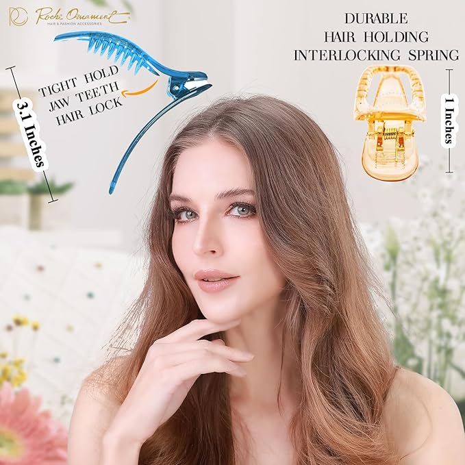 RC ROCHE 6 Pcs Small Flat Flip Hair Claw Clips for Women Alligator Duckbill Thick Hair Styling Barrette Strong Side Slide Jaw Plastic No Slip, Small Transparent Multicolor