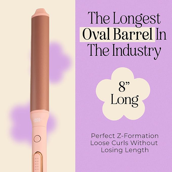 INH Oval Curling Wand for Long Hair - 8" Extra Long Barrel Curling Iron for Loose Curls & Hollywood Waves, XL Oval Wand Deluxe, No Clamp Curling Iron 1 1/2 Inch for Blowout Volume, Dual Voltage Curler