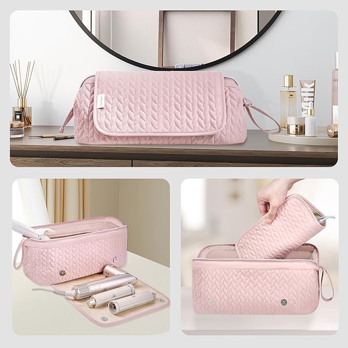 Hair Tools Travel Bag Karsyon Heat Resistant Mat Case Hot Tools Straightener, Curling Iron,Hair Dryers,Haircare Accessories Travel Essentials for Women 2 in 1 Organizer Bags (Pink)