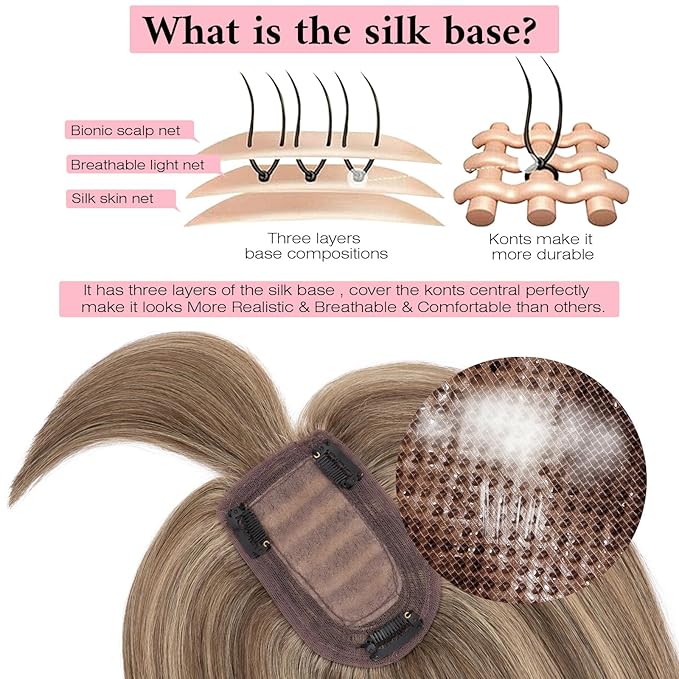 SEGO 100% Real Human Hair Toppers, with Air Bangs, Silk Base 150% Density, Clip in Topper, 2.7肺5.1・ HairPieces for Women, with Thinning/Hair Loss Cover Gray