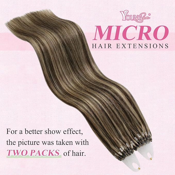 YoungSee Micro Link Hair Extensions Human Hair Brown Microbead Hair Extensions Human Hair Brown Highlight Blonde Beaded Hair Extensios 16In Micro Loop Hair Extension 50g 50s Remy Hair for Wedding