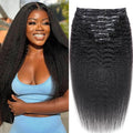 New Seamless Kinky Straight Clip In Hair Extension Real Human Hair 16 Inch PU Weft Kinky Straight Clip Ins Human Hair Clip on Hair Extensions 8pcs with 18Clips Per Set 120g