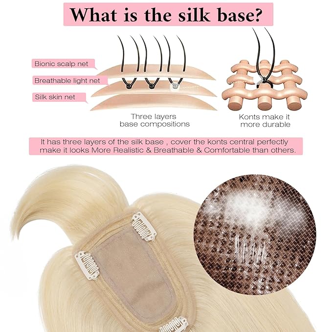 SEGO 100% Real Human Hair Toppers, with Air Bangs, Silk Base 150% Density, Clip in Topper, 2.7肺5.1・ HairPieces for Women, with Thinning/Hair Loss Cover Gray
