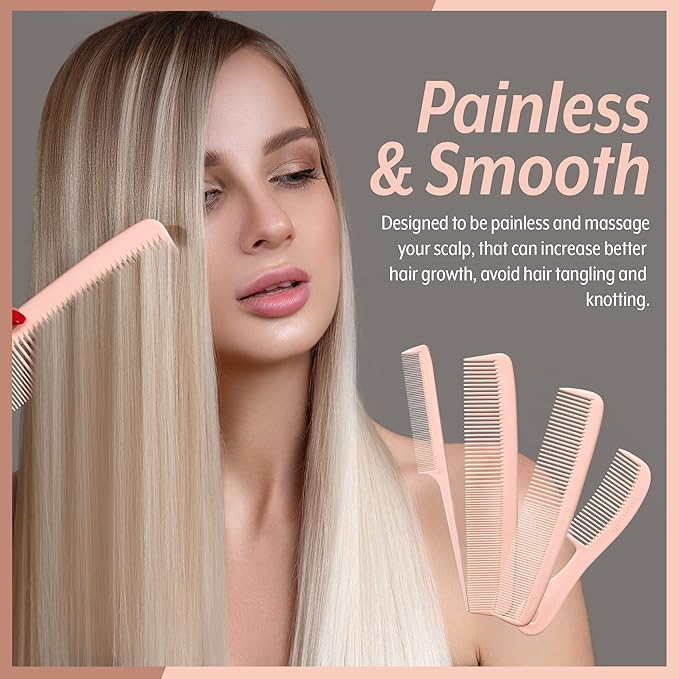 Mars Wellness 4 Piece Professional Comb Set Peach Pastel - USA MADE - Fine Pro Tail, Dresser Hair Comb Styling Comb - Premium Grade for Men and Women - Parting Teasing and Styling - Peach Pastel