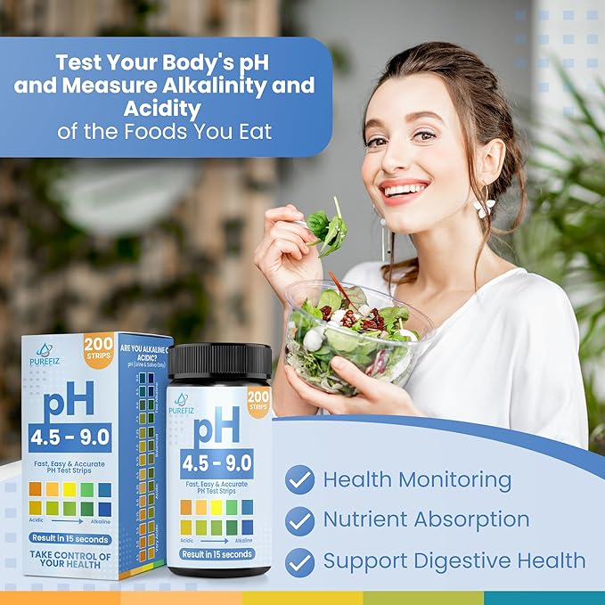 pH Test Strips for Urine & Saliva – 200 Easy-to-Use Strips for Fast, Accurate pH Testing at Home, Get Clear Acid-Alkaline Balance Results in Seconds, Perfect for Tracking Your Body's pH, 4.5-9.0 Range