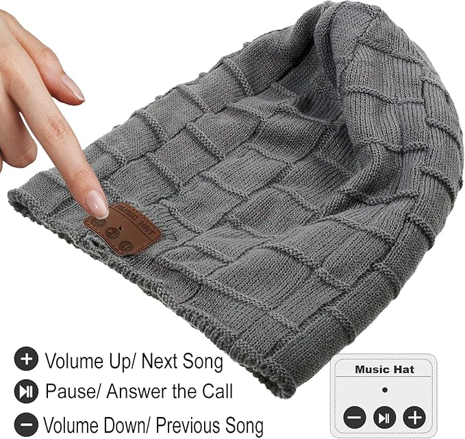 Wireless Music Hat Beanie for Men Women Headphones Wireless Earbuds Headset Music Audio Stereo Earphone Boys Girls Beanie hat Winter Cap Outdoor Sport Business Truck Driver Deep Grey