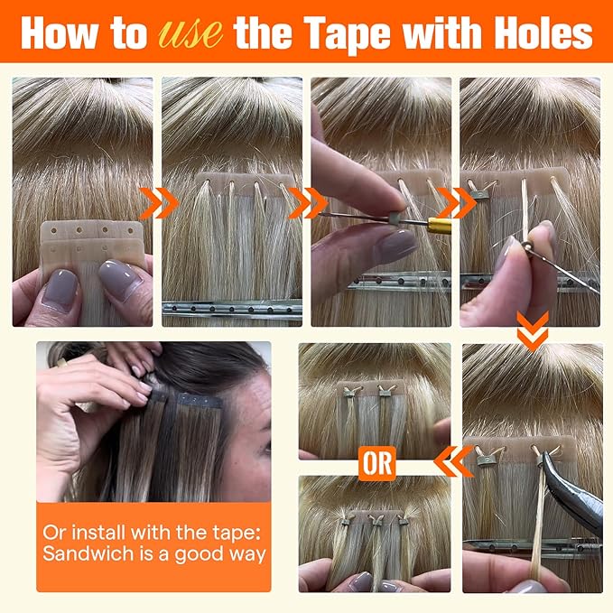 Full Shine Human Hair Tape in with Holes Color Medium Brown to Blonde and Medium Brown Seamless Tape in Hair Extensions Invisible PU Tape in Extensions Remy Hair Seamless 20INCH 20PCS 50G