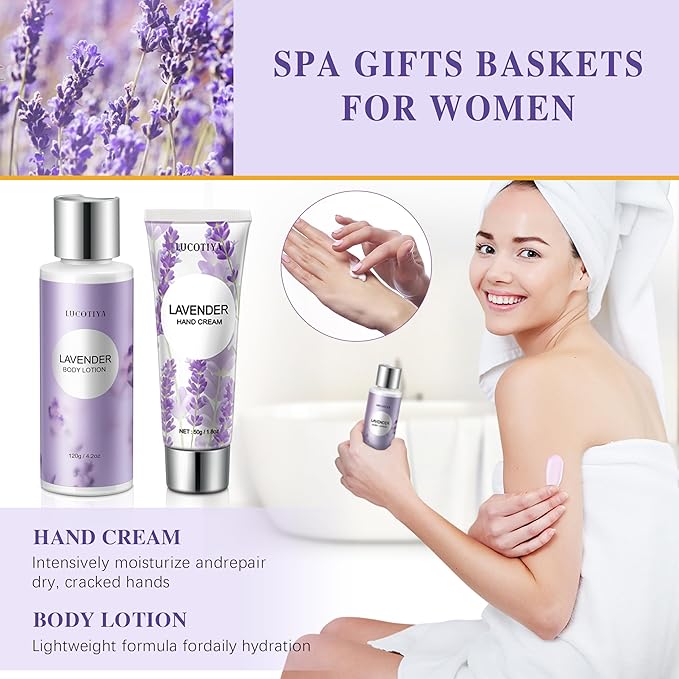 Gifts for Women Spa Gifts Baskets for Women Christmas Birthday Gifts Lavender Bath and Body Sets Mothers Day Gifts Relaxing Self Care Get Well Gift for Mom Her Girlfriends Sister Teacher Friends