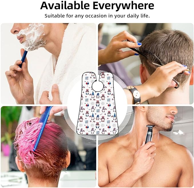 Strong Suction Cup Beard Grooming Bib, Non-Stick Hair Catcher, Waterproof, for Shaving, 4Th of July American Flag Independence Cute Gnomes
