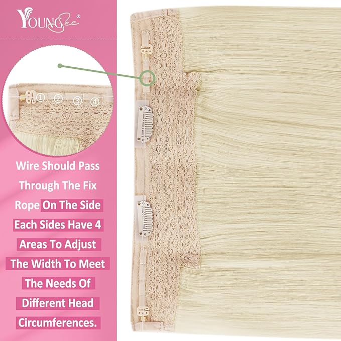YoungSee 130G Blonde Wire Hair Extensions Human Hair Platinum Blonde Hair Extensions Wire Dyable Headband Hair Extension Real Human Hair 22Inch