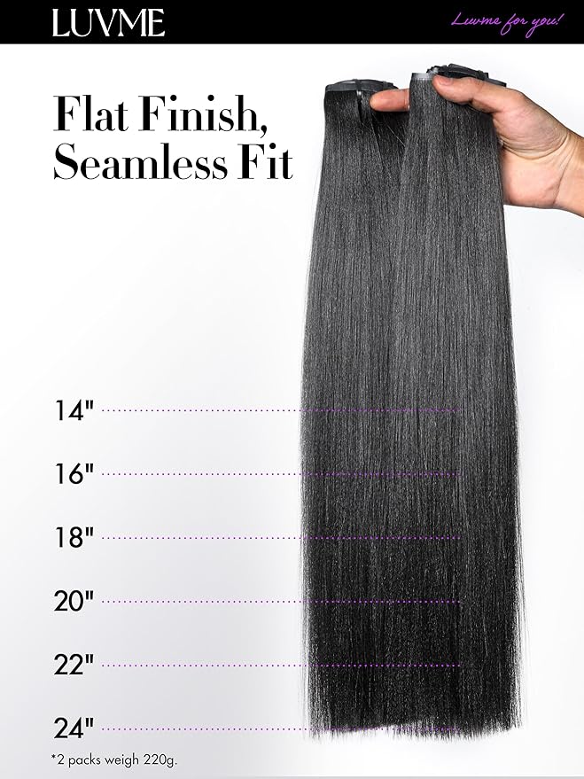 LUVME Yaki Straight LUVME Seamless 2 Pack 220g 14Pcs Clip in Hair Extensions Full Max with 18inch Remy Human Hair Extensions, Natural Black 100% Real Soft Human Hair