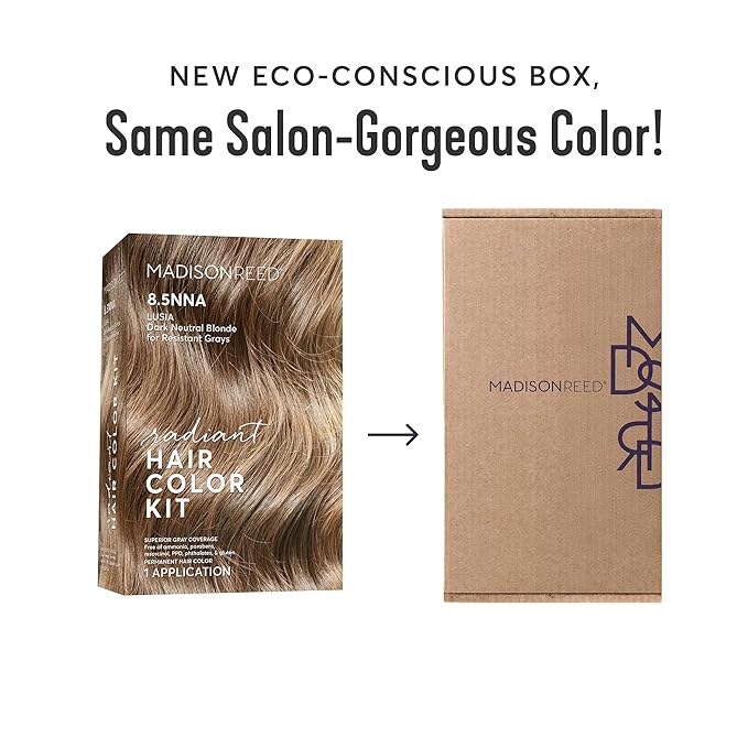 Madison Reed Radiant Hair Color Kit - 8.5NNA Dark Neutral Blonde (Lusia Blonde), 100% Gray Hair Coverage Permanent Hair Dye for Resistant Grays | PPD-Free & Ammonia-Free, 2 Pack