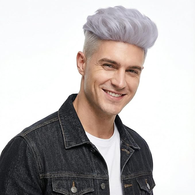 H&Bwig Men Short Toppers Hairpiece Clip in Hair Extensions for Covering White Loss Hair Toupee (silver)