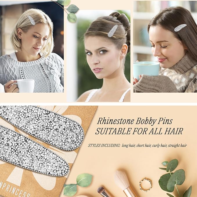 2PCS Rhinestone Hair Clips,Snap Hair Accessories,Decorative Hair Clips,Rhinestone Barrettes For Women Girls(SET20)