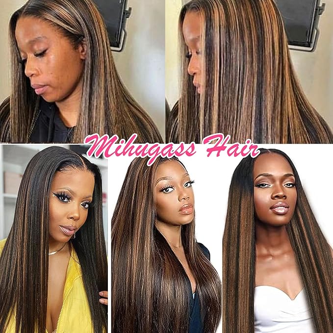 Yaki Straight Clip ins Real Human Hair Extensions For Women Highlight Hair Extensions Yaki Straight Clip in Hair Extensions(20inch,T1BP1B/30)