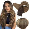 Full Shine Tape in Hair Extensions Human Hair Color 2 Dark Brown Ombre 3 Brown Highlighted 27 Blonde 12Inch Remy Seamless Skin Weft Invisible Tape Extension Human Hair 30G Add Volume 20Pcs Natural