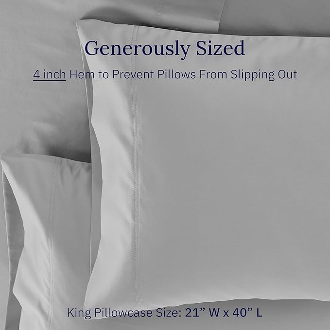 CALIFORNIA DESIGN DEN Luxuriously Soft Hotel Quality 600 Thread Count, 100% Cotton Set of 2 Cases, Crisp & Cool Pillow Cases King Size Set of 2, Fits King Pillows (Light Gray)