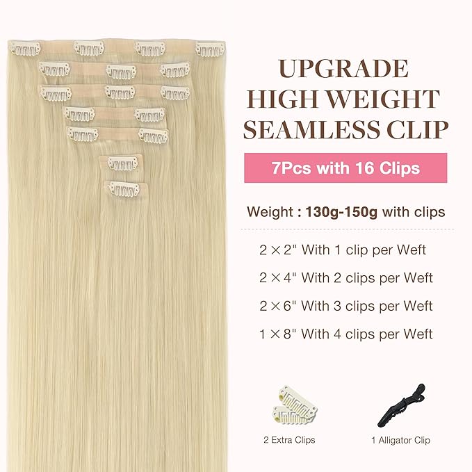 GOO GOO Clip in Hair Extensions Real Human Hair, Remy Human Hair Extensions Clip ins for Women, Natural Human Hair, 20inch 150g 7Pcs, 60A Platinum Blonde