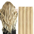 GOO GOO Invisi Edge Tape in Hair Extensions Human Hair, 18D/22F Dirty Blonde Highlights, 6pcs 20inch 18g, Virgin Remy Hair, Seamless Injected Tape, Natural Look
