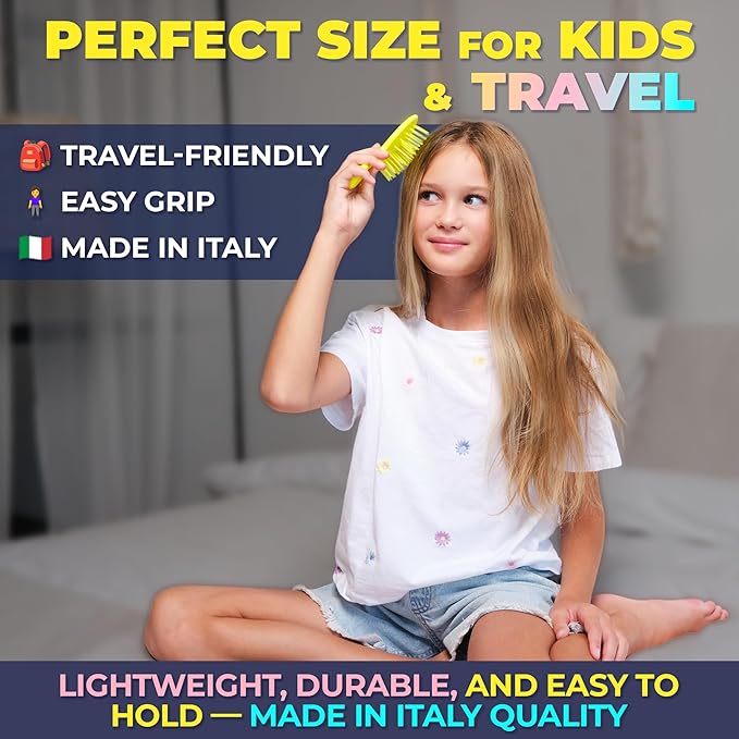 Janeke Mini Superbrush – Kids Hair Brush & Small Hair Brush for Detangling – Gentle Anti-Static Bristles – Vented Brush for Wet or Dry Hair – Great for Curly, Thick, Fine, and Wavy Hair (Mini Yellow)
