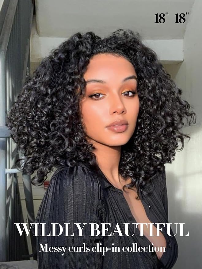 LUVME Burmese Curly Clip in Hair Extensions Real Human Hair Messy Curly Clip Ins Fullness with 1 Pack for Women Brazilian Remy Human Hair Natural Black 135g 22Inch