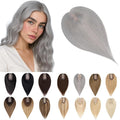 SEGO Grey Hair Toppers for Women Real Human Hair No Bangs, 7 * 13 CM Silk Base Clip In Topper Wiglet, Top Pieces Add Volume -12 Inch G1 Silver Grey
