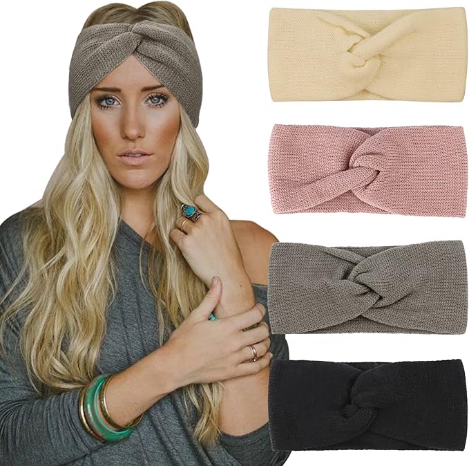 DRESHOW Knit Crochet Headband for Women Ear Warmer Soft Turban Stretch Warmer Headbands Winter Fashion Head Wrap