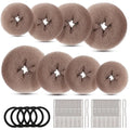FANDAMEI Hair Bun Maker Set- 8 PCS Hair Donuts for Buns (2 Extra-large,2 Large,2 Medium and 2 Small), 40 PCS Bobby Pins, 5 PCS Hair Elastic Ties Black,Bun Maker - Tan Brown