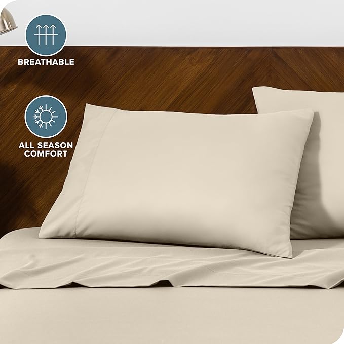 Bare Home Microfiber Pillow Cases - King 20x36 - Cooling Pillowcases - Double Brushed - Easy Care - Envelope Closure (King Pillowcase Set of 2, Sand)