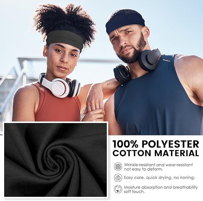 10 PCS Headbands for Women - Fashion Non Slip Cotton Headbands for Women and Men Perfect for Sports and Outdoor Activities in Summer,Including Running, Yoga, Cycling, Gym Workouts