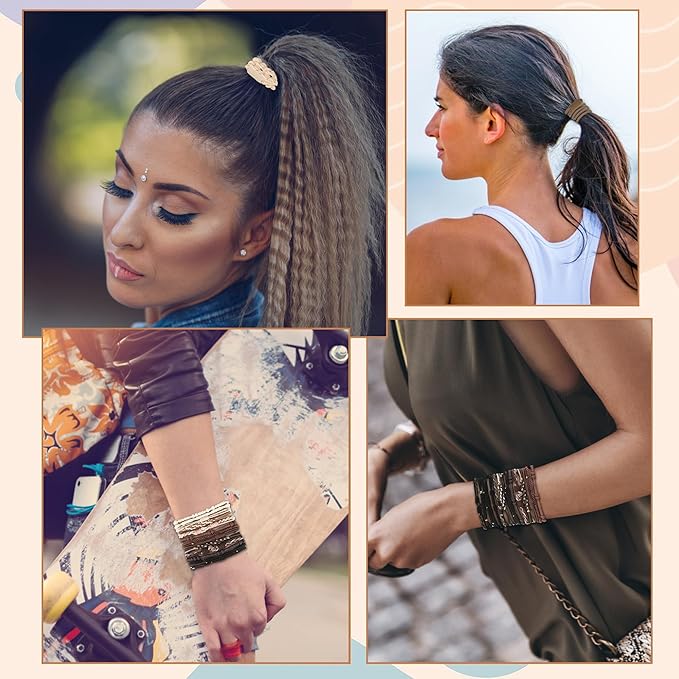 20 PCS Boho Ponytail Holders - 4 Neutral Colors, 5 Styles Hair Bands & Bracelets for Women's Thick or Thin Hair, No Damage