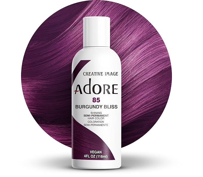 Adore Semi Permanent Hair Color (085 Burgundy Bliss) | Vegan & Cruelty-Free Red Hair Dye | No Ammonia, No Peroxide, No Alcohol | 4 Fl Oz (Pack of 1)