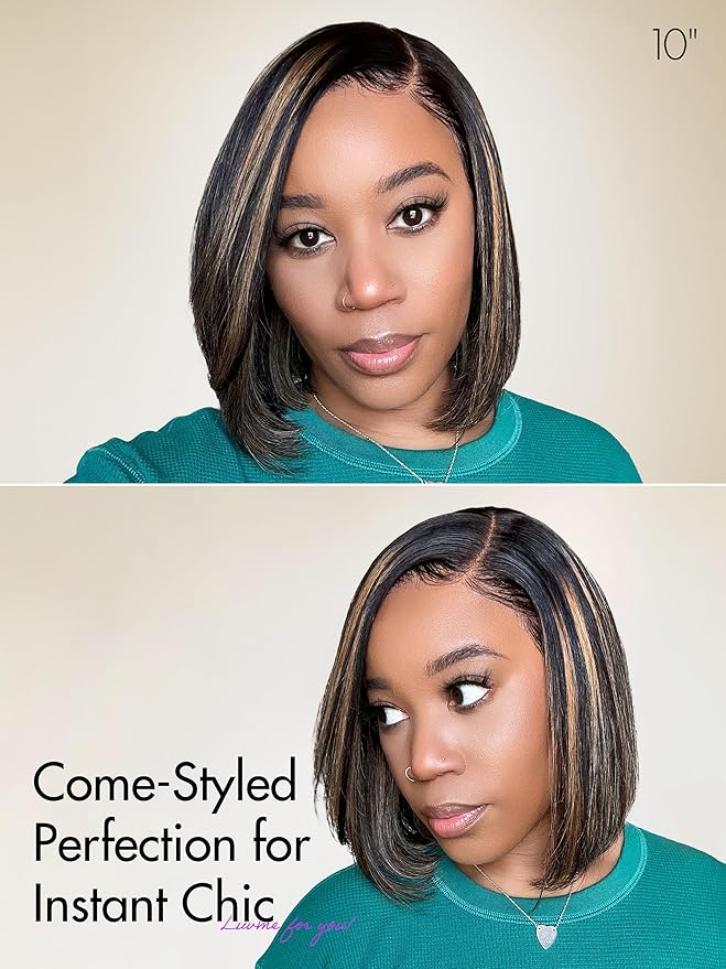 LUVME HAIR Ombre Blonde Highlight Silky Straight Glueless Pre Cut Lace Bob Wig