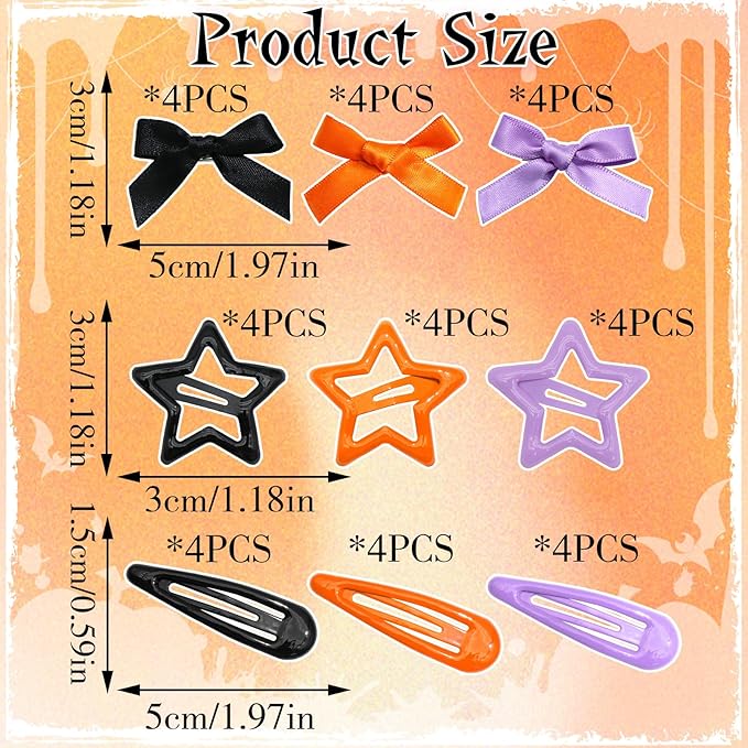 36Pcs Orange Mini Bow Hair Clips Y2K Star Metal Hair Barrettes Christmas Non Slip Water Drop Hair Clips Small Ribbon Hair Bows Cute Snap Bowknot Hair Claw Clips Accessories for Women Girls