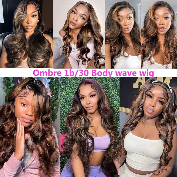 30 Inch Ombre Lace Front Wigs Human Hair Pre Plucked Colored 1B/30 Highlight Lace Front Wig Body Wave 9X6 Lace Frontal Wig Human Hair Honey Balayage Wigs Human Hair Wig