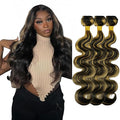 Blonde Body Wave Bundles Human Hair Highlight Bundles 18 20 22 Inch Brazilian Virgin Soft and Silky Remy Hair Extensions Niegmeag 2 Tone Black and Honey Blonde Bundle