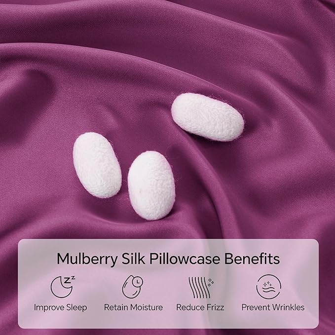 INFIIXSO Silk Pillow Cases 2 Pack Standard Size, Ultra Smooth & Soft Mulberry Silk Pillow Case for Hair and Skin, Breathable Cooling Silk Pillowcase with Hidden Zipper (Purple, 20x26 Inches)