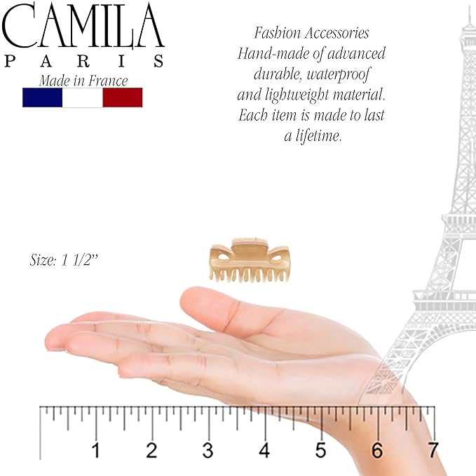 Camila Paris CP3047 French Hair Clip for Women, 1.5 inch Set of 2 Beige Girls Hair Claw Clips Jaw Fashion Durable Styling Hair Accessories for Women, Strong Hold No Slip Grip, Made in France