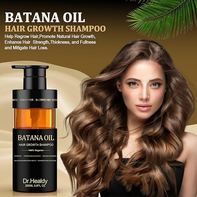 Dr.Healdy Batana Oil Shampoo for Hair Growth, Against Hair Loss & Moisturizes, Reduces Breakage - Sulfate Free Formula for All Hair Types (6.8 Fl Oz)